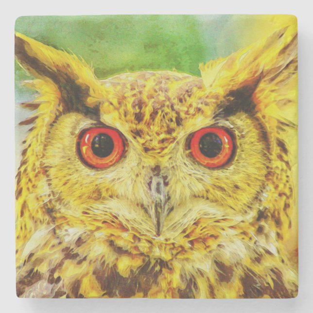 Owl Art Stone Coaster (Front)