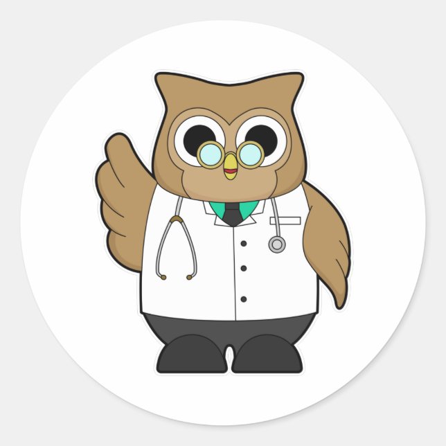 Owl as Doctor with Stetoscope Classic Round Sticker (Front)
