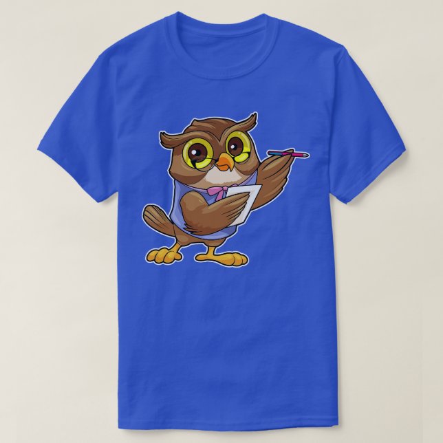 Owl as Secretary with Ballpoint pen Note T-Shirt (Design Front)