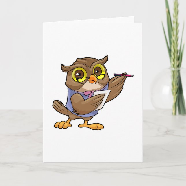 Owl as Secretary with Pen & Note Card (Front)