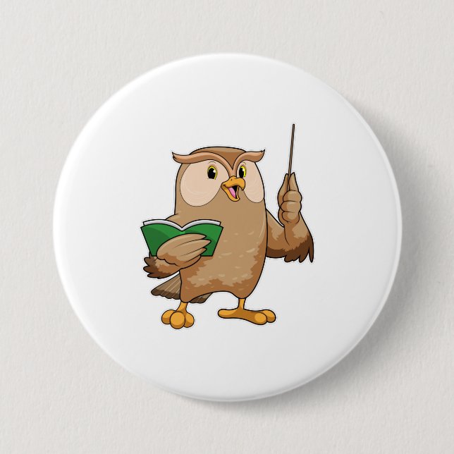 Owl as Teacher with Book & Pointer 3 Inch Round Button (Front)