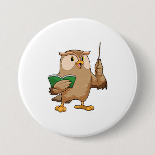 Owl as Teacher with Book & Pointer 3 Inch Round Button