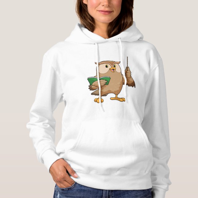 Owl as Teacher with Book & Pointer Hoodie (Front)
