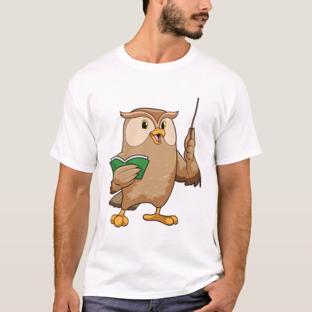 Owl as Teacher with Book & Pointer T-Shirt (Front)