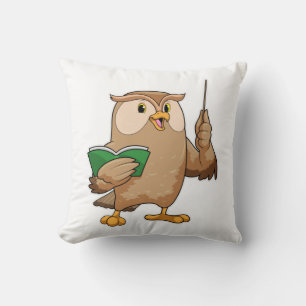 Owl as Teacher with Book & Pointer Throw Pillow