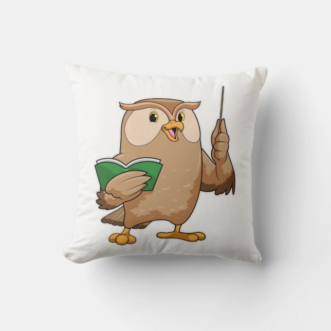 Owl as Teacher with Book & Pointer Throw Pillow (Front)