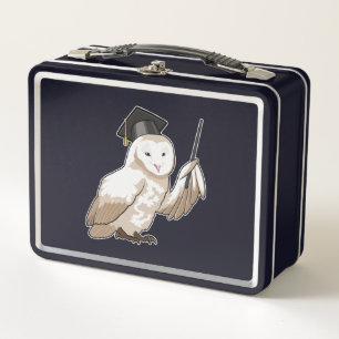 Owl as Teacher with Pointer Metal Lunch Box
