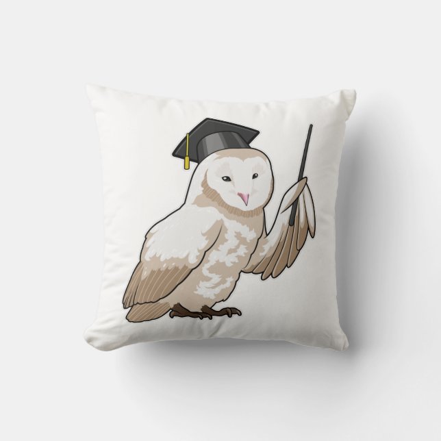 Owl as Teacher with Pointer Throw Pillow (Front)