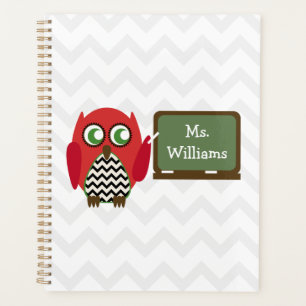 Owl At Chalkboard Chevron Personalized Teacher Planner