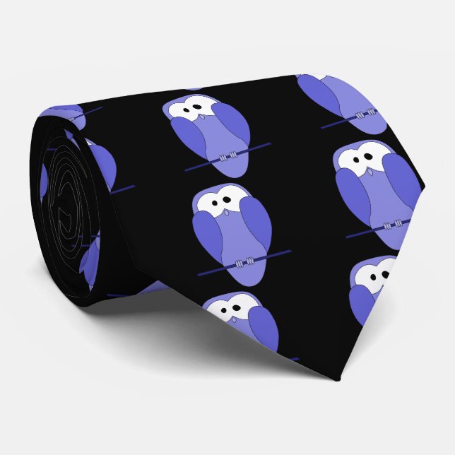 Owl at Night. Blue and Black Tie (Rolled)
