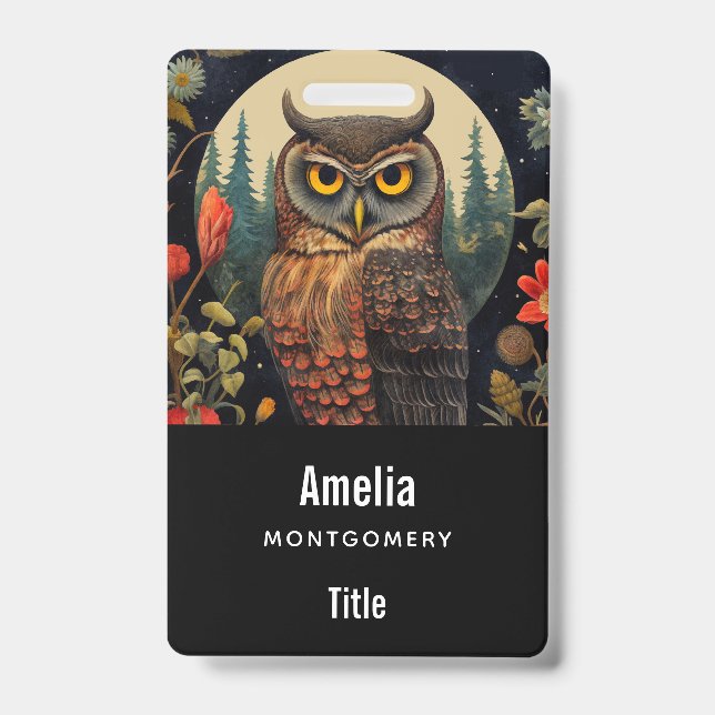 Owl at Night with a Full Moon Badge (Front)