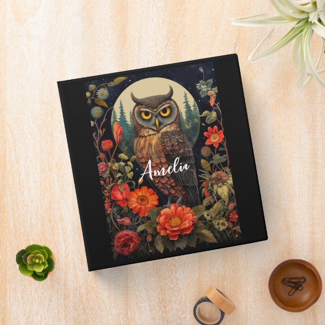 Owl at Night with a Full Moon Binder (In Situ)