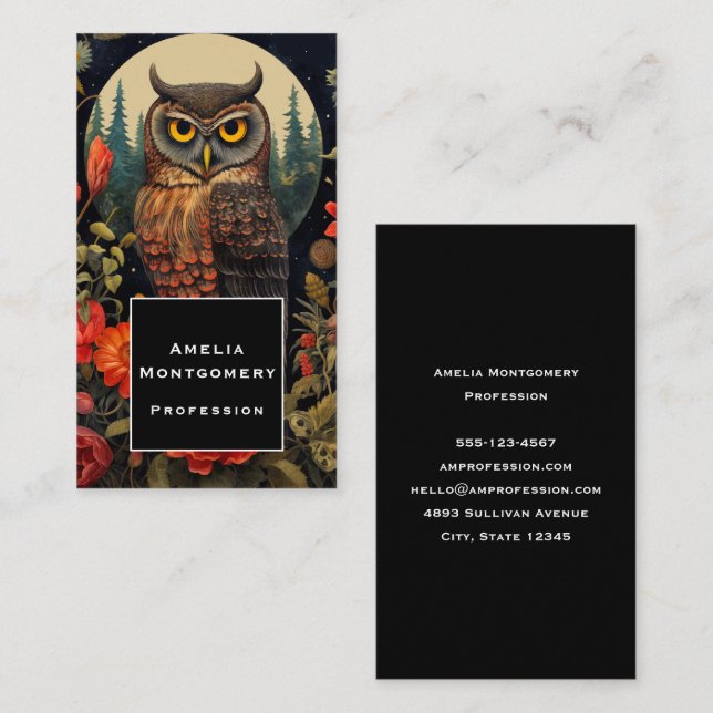 Owl at Night with a Full Moon Business Card (Front/Back)