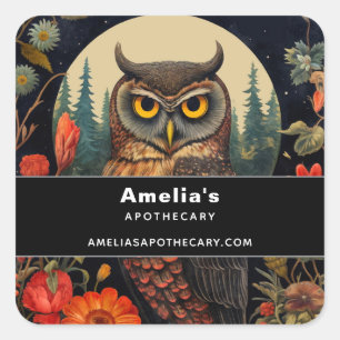 Owl at Night with a Full Moon - Business Square Sticker