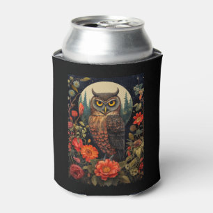 Owl at Night with a Full Moon Can Cooler