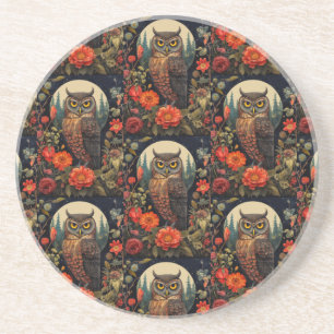 Owl at Night with a Full Moon Pattern Coaster