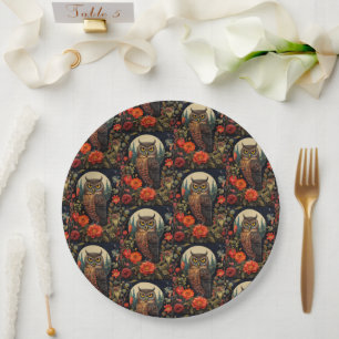 Owl at Night with a Full Moon Pattern Paper Plate
