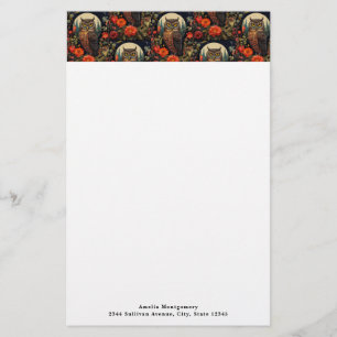 Owl at Night with a Full Moon Pattern Stationery