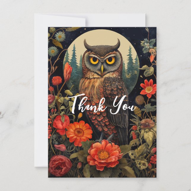 Owl at Night with a Full Moon Thank You Card (Front)