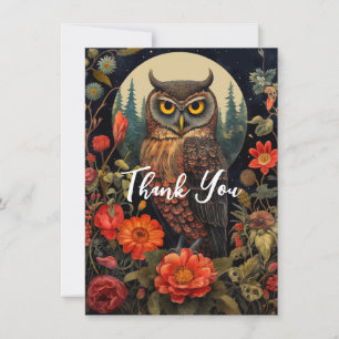 Owl at Night with a Full Moon Thank You Card