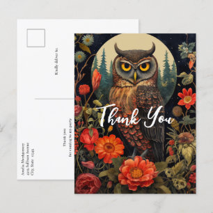 Owl at Night with a Full Moon Thank You Postcard