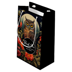 Owl at Night with a Full Moon Thank You Small Gift Bag