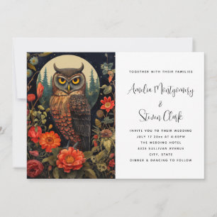 Owl at Night with a Full Moon Wedding Invitation