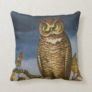 Owl Autumn Leaves Throw Pillow