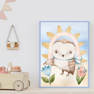 Owl, Baby Animals, Boho, Flowers, Rainbow Poster