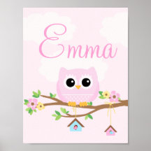 Owl Baby Girl pink personalized poster