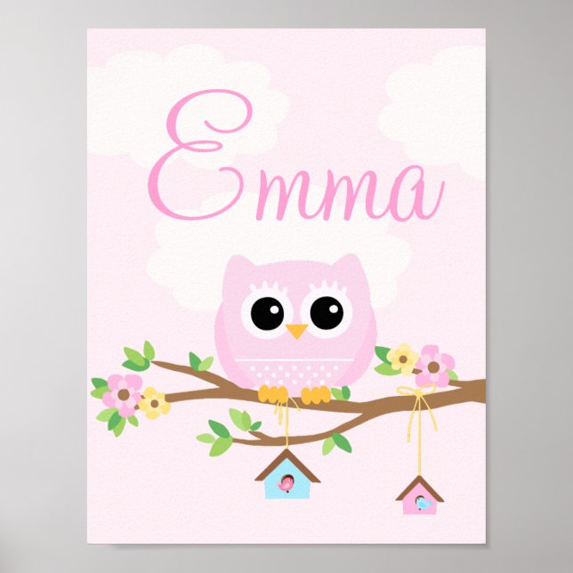 Owl Baby Girl pink personalized poster (Front)