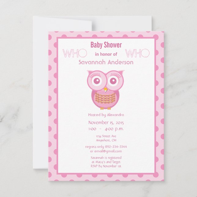 Owl Baby Girl Shower Invitations (Front)