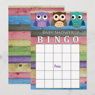 Owl baby shower bingo card