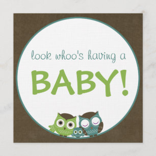 Owl Baby Shower   Green/Blue/Brown Boy Invitation
