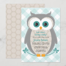 Owl baby shower invitation gender neutral woodland