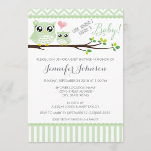 Owl Baby Shower Invitation   Green Chevron