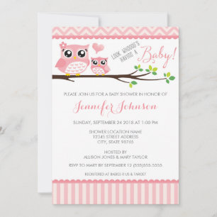 Owl Baby Shower Invitation Pink Chevron Girl
