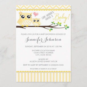 Owl Baby Shower Invitation   Yellow Chevron