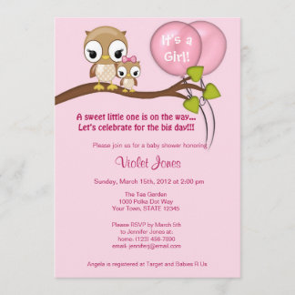 Owl Baby Shower Invitations Girl Mommy pink