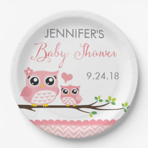 Owl Baby Shower Plate   Pink Chevron Girl