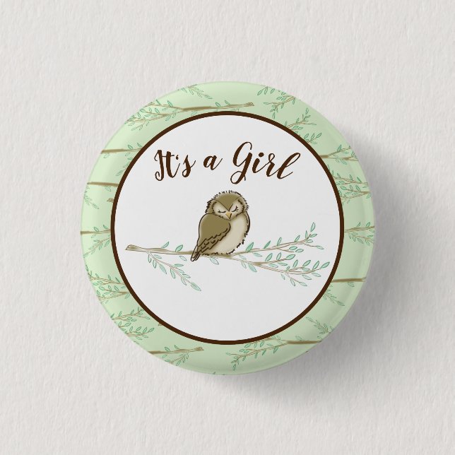 Owl Baby Shower Woodland 1 Inch Round Button (Front)