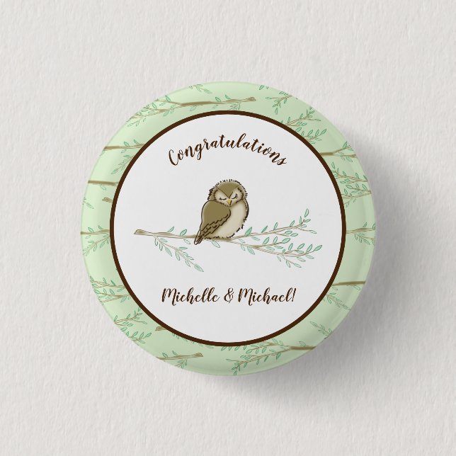 Owl Baby Shower Woodland 1 Inch Round Button (Front)