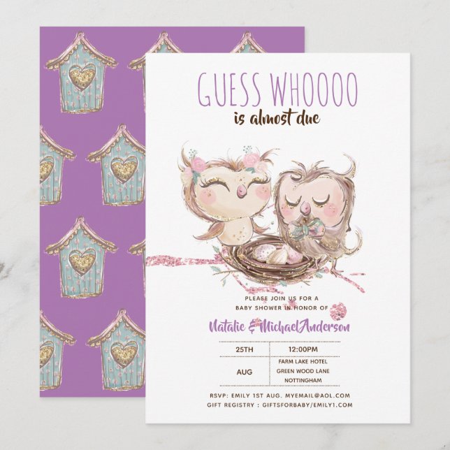 Owl Baby Thank You Gift Tags Favours Boy Girl Invitation (Front/Back)