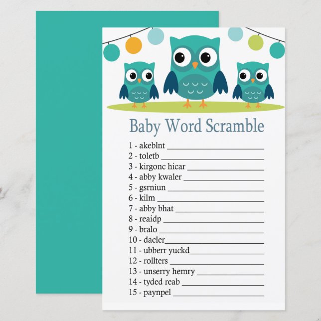 Owl Baby word scramble game (Front/Back)