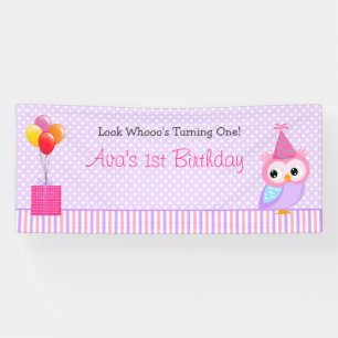 Owl Backdrop Banner (Girl 1st Birthday Party)