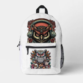 Owl Backpack – Colourful Owl Art & Headphones Desi