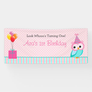 Owl Banner (Personalized) - Girl 1st Birthday