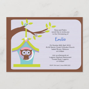 Owl Baptism Christening Invitations
