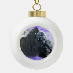 Owl Barn Shed Ceramic Ball Christmas Ornament