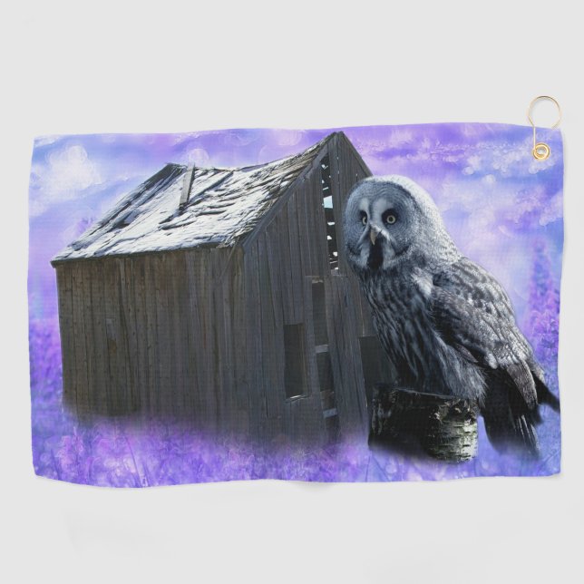 Owl Barn Shed Golf Towel (Horizontal)